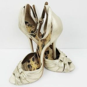 Sam Edelman Size 9M  Gold Leather High Heel Strap